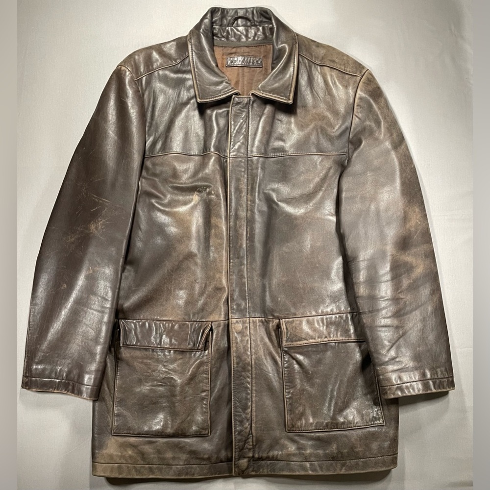VINTAGE De Fursac Leather Mechanics Mid Length Zip-Up Jacket - Mens 56 (XL)